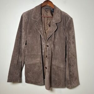 EUC Andrea Viccaro Jacket Suede Blazer Size L Brown Leather Button Front Pocket